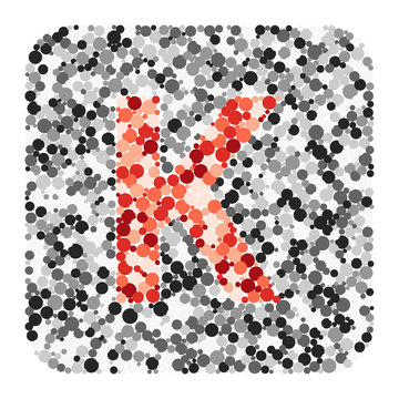 K letter color distributed circles dots illustration
