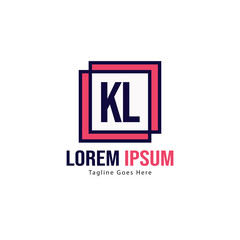 Initial KL logo template with modern frame. Minimalist KL letter logo vector illustration
