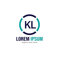 Initial KL logo template with modern frame. Minimalist KL letter logo vector illustration