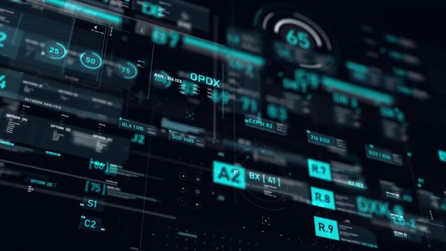 Futuristic user interface HUD GUI digital text number element for cyber technology concept with shallow depth of field dark and grain processed - Powered by Adobe