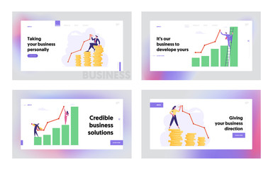 Money Wealth Diagram, Growth Data Analysis Arrow Graph Concept, Website Landing Page Set, Financial Profit Statistic Marketing Solution Development, Web Page. Cartoon Flat Vector Illustration, Banner