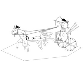 persian chariot, contour visualization, 3D illustration, sketch, outline