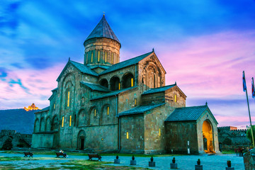 Svetitskhoveli Cathedral in Mtskheta, Georgia - obrazy, fototapety, plakaty