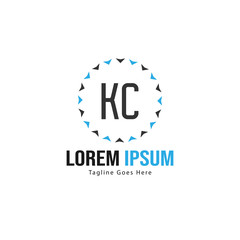 Initial KC logo template with modern frame. Minimalist KC letter logo vector illustration