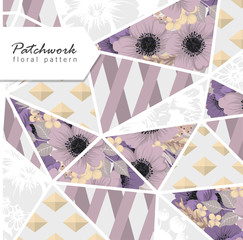 Abstract patchwork with flowers - obrazy, fototapety, plakaty