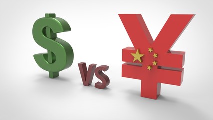 Illustration - economic war concept. dollar versus yuan. 3d illustration	