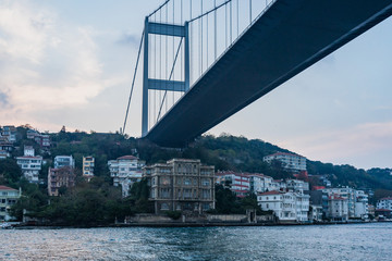 Fatih Sultan Mehmet bridge (Second Bosphorus Bridge) and the Zeki Pasha Mansion, Istanbul, Turkey