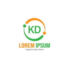 Initial KD logo template with modern frame. Minimalist KD letter logo vector illustration