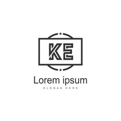 Initial KE logo template with modern frame. Minimalist KE letter logo vector illustration