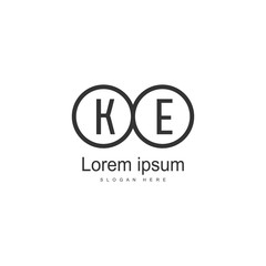 Initial KE logo template with modern frame. Minimalist KE letter logo vector illustration