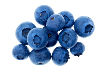 Ripe fresh blueberries on white background. Isolate top view.
