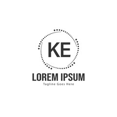 Initial KE logo template with modern frame. Minimalist KE letter logo vector illustration