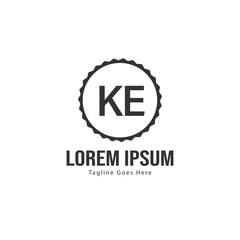 Initial KE logo template with modern frame. Minimalist KE letter logo vector illustration