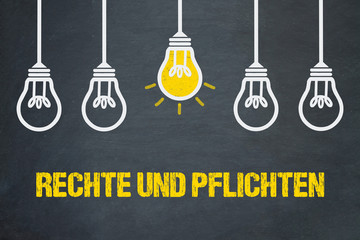 Rechte und Pflichten / Tafel mit Glühbirnen
