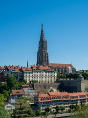 Obraz premium Bern Minster is a Swiss Reformed cathedral, in the old city of Bern, Switzerland. Built in the Gothic style, its construction was only completed in 1893. It is the tallest cathedral in Switzerland