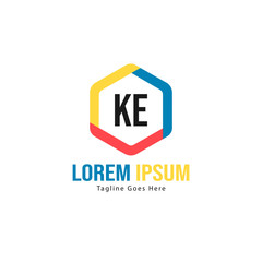 Initial KE logo template with modern frame. Minimalist KE letter logo vector illustration