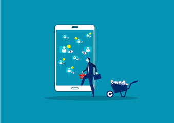 business profit online sale on laptop mobile vector on blue background