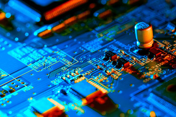 Electronic circuit board close up.