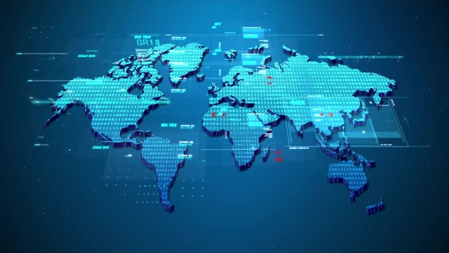 World map Futuristic user interface HUD GUI digital text number element for cyber technology concept with dark and grain processed - Powered by Adobe