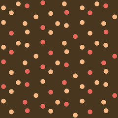 Brown background different dots polka in scatter seamless pattern