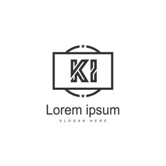 Initial KI logo template with modern frame. Minimalist KI letter logo vector illustration