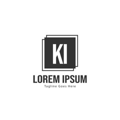 Initial KI logo template with modern frame. Minimalist KI letter logo vector illustration