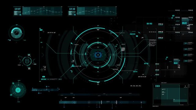 Circle hud head up display interface target pointer element for futuristic cyber technology concept with dark and grain processed