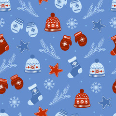 Christmas hand drawn seamless pattern. Vector illustration.