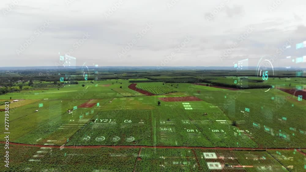 Poster drone shot flying aerial view with user interface text graph bar and target pointer element futurist