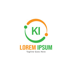 Initial KI logo template with modern frame. Minimalist KI letter logo vector illustration