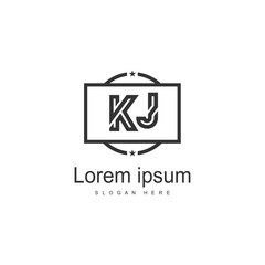 Initial KJ logo template with modern frame. Minimalist KJ letter logo vector illustration