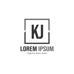 Initial KJ logo template with modern frame. Minimalist KJ letter logo vector illustration