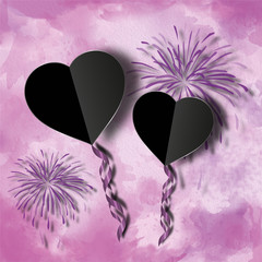 vintage background with black hearts and fireworks