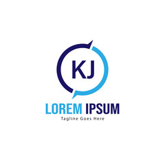 Initial KJ logo template with modern frame. Minimalist KJ letter logo vector illustration