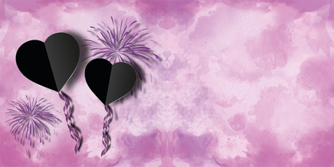 vintage background with black hearts and fireworks
