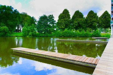 Fototapeta premium landscape shot of a river in amsterdam west