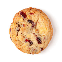 Cranberry white chocolate cookie isolated on white background with clipping path