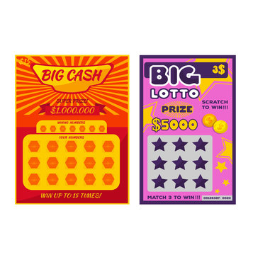 Lottery ticket vector lucky bingo card win chance lotto game jackpot ticketing set illustration lottery gaming tickets isolated on white background