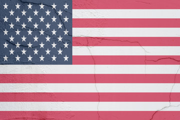 Naklejka premium white wall with cracks and rifts. earthquake in california, usa. us flag with cracks on it. Stars and Stripes
