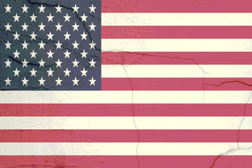 white wall with cracks and rifts. earthquake in california, usa. us flag with cracks on it. Stars and Stripes