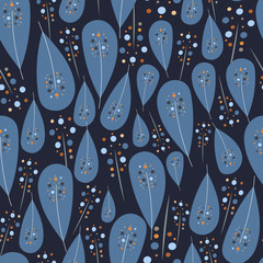 Vector seamless pattern,texture with feathers on the dark background. Abstract, fantasy print. 