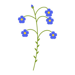 Flax blue flower flat icon, wild flowers, plant vector illustration isolated on white background