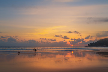 Fototapeta na wymiar Beautiful sunset on the beach and sea 