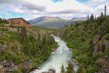 Tutshi River Canyon in Canada with a view of mountains