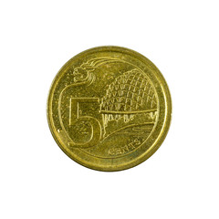 5 singapore cent coin (2013) obverse isolated on white background