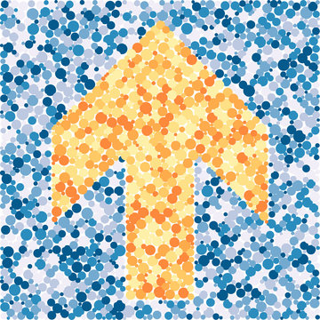 Up arrow color distributed circles dots illustration