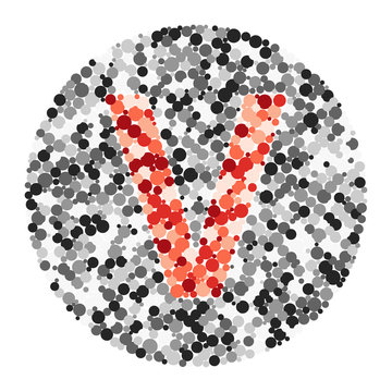 V letter color distributed circles dots illustration