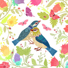fancy floral with couple of birds for your design