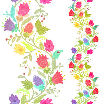 vertical collection of seamless borders with fancy flowers on wh