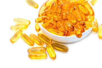 Fish oil omega 3 capsules in a lid